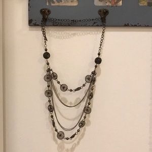 Mixed media layered metal necklace